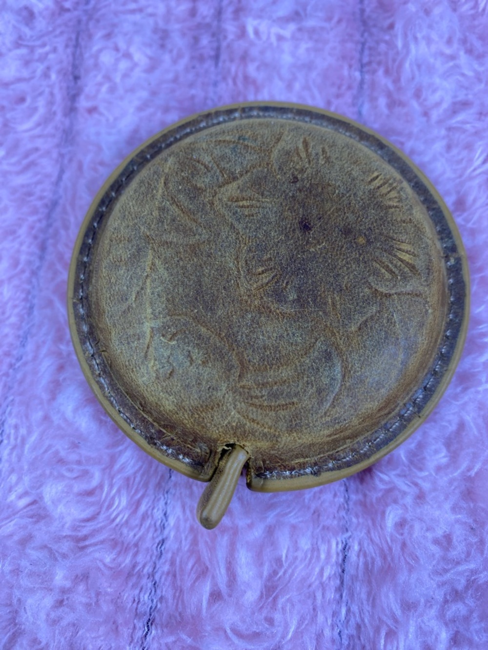 Brown Leather Tape Measure with Floral Embossing